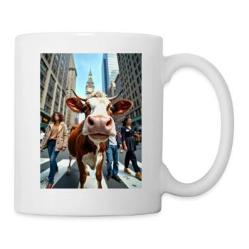 Lustige Kuh Selfie in einer belebten Stadt - Tasse - Weiß - Rechts