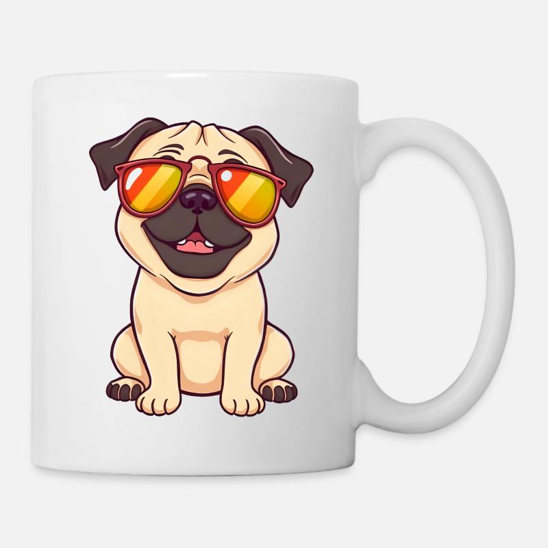 Verspielter Mops mit Sonnenbrille - Tasse - Weiß