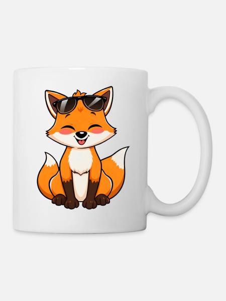Playful Cartoon Fox Sunglasses Smiling Square - Mug - white