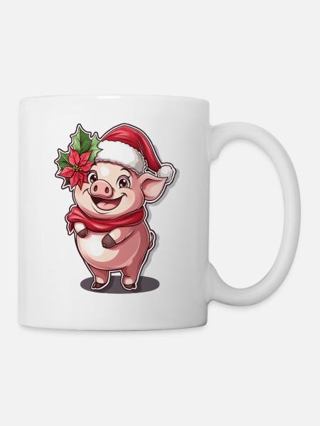 Schweinchen Ferkel Weichnachtsschwein Weihnachten - Tasse - Weiß