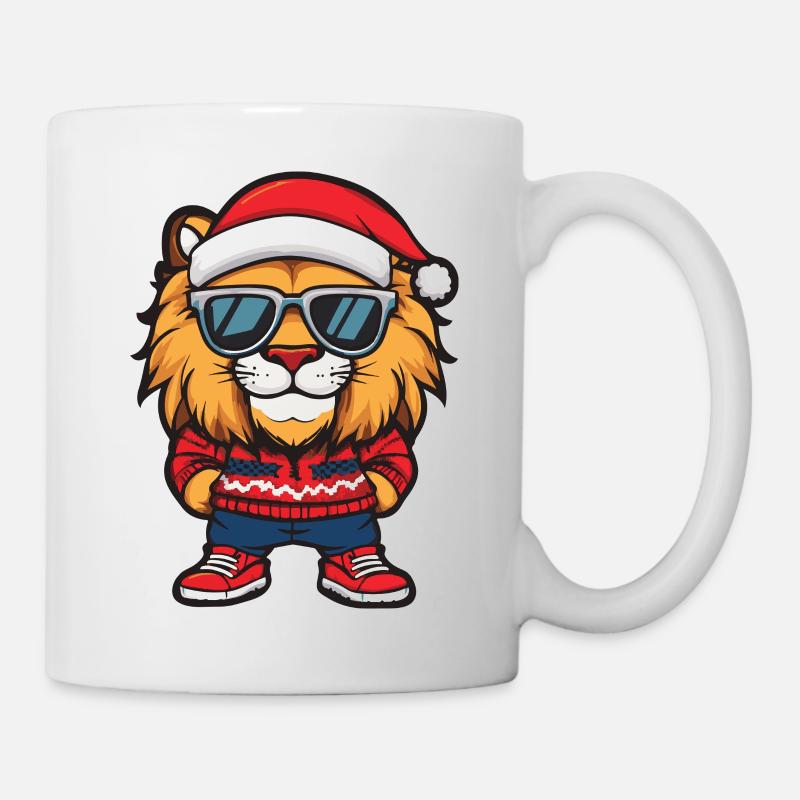 Lion Noël Bande dessinée Cool - Mug blanc - blanc