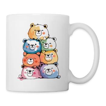 Bunte Bärchen-Stapel – Niedliches Aquarell - Tasse - Weiß - Rechts