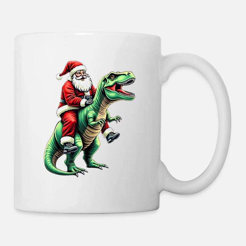 Weihnachtsmann auf Dinosaurier - Tasse - Weiß