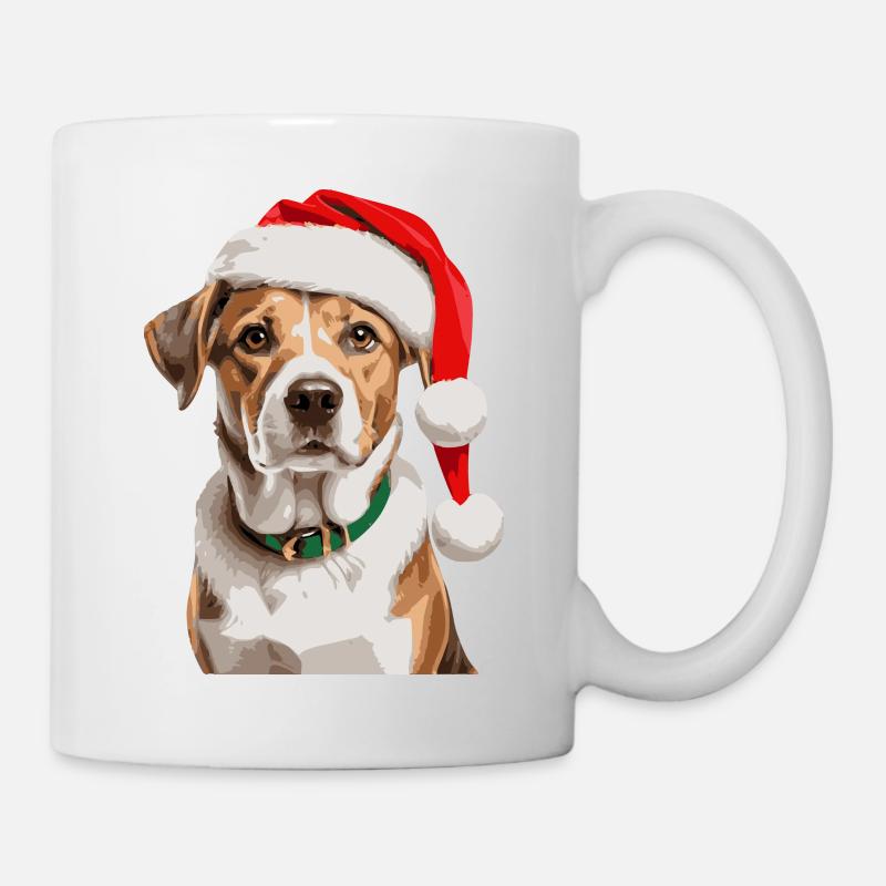Süßer Hund mit Weihnachtsmütze - Tasse - Weiß