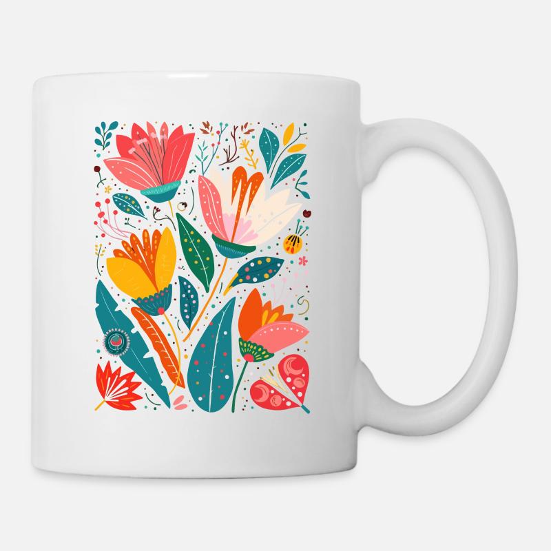Otomi Blumenmuster Kulturelle Kunst - Tasse - Weiß