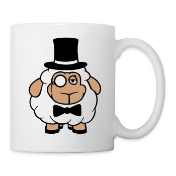 Schaf Herr Gentleman Zylinder Hut Monokel Brille - Tasse - Weiß - Rechts