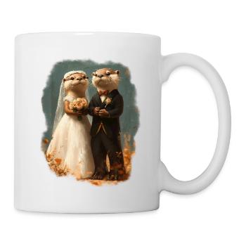 Couple de mariage de loutre - Mug blanc - blanc - Droite
