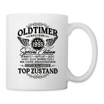 Oldtimer Baujahr 1955 Jahrgang Geburtstag Geschenk - Tasse - Weiß - Rechts