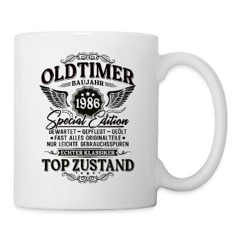Oldtimer Baujahr 1986 Jahrgang Geburtstag Geschenk - Tasse - Weiß - Rechts