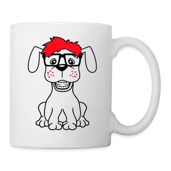 Hund Nerd Hornbrille Geek Zahnspange Schlau Lustig - Tasse - Weiß - Rechts