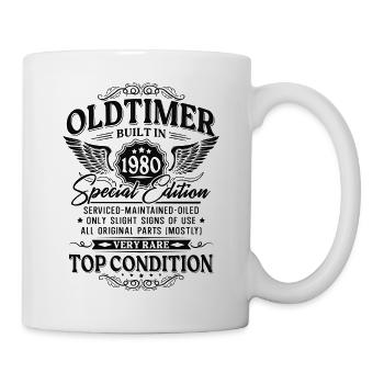 Oldtimer Baujahr 1980 Jahrgang Geburtstag Geschenk - Tasse - Weiß - Rechts