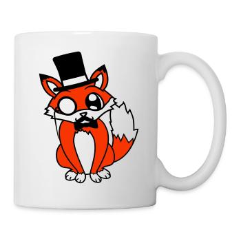 Fuchs Rotfuchs Sir Mr. Zylinder Hut Monokel Brille - Tasse - Weiß - Rechts