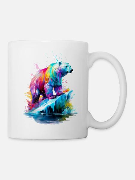 Painted Polar Bear on floating island - Mug - white