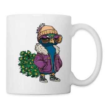 Pfau Vogel Cool Comic - Tasse - Weiß - Rechts