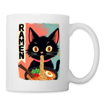 schwarze Anime Katze isst Ramen-Nudeln - Tasse - Weiß - Rechts