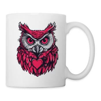 Valentines Owl - Red Owl with Heart - Tasse - Weiß - Rechts