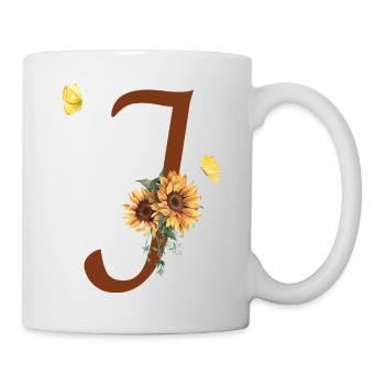 Lettre j tournesol papillon - Mug blanc - blanc - Droite