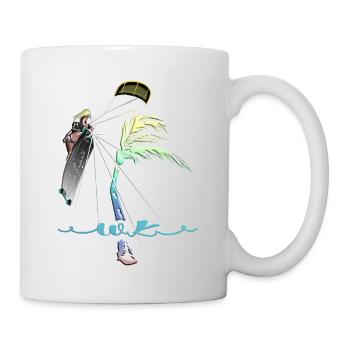 WK Palme Frau Kitesurferin - Tasse - Weiß - Rechts