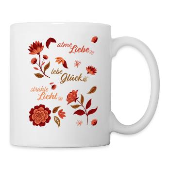 🌸 Blumen Vintage Elegant – Spruch Liebe, Licht - Tasse - Weiß - Rechts