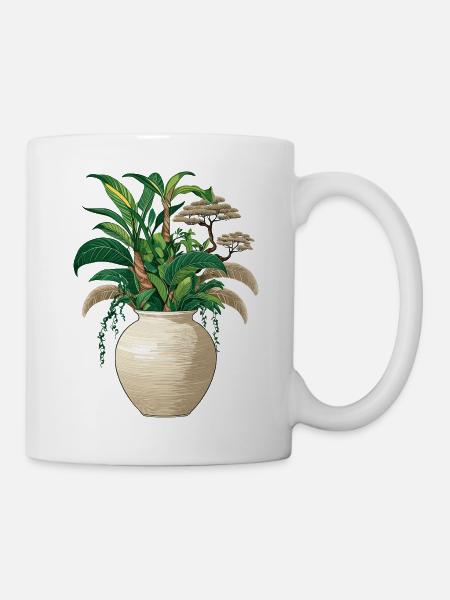 Vase mit Jungle - Tropisch - Tasse - Weiß