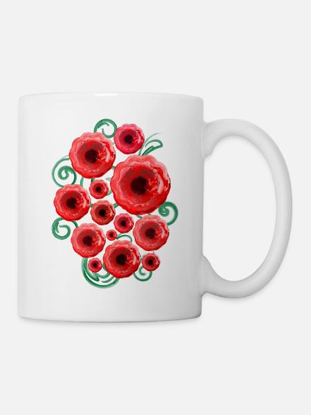 Rote Blüten (Wasserfarben) - Tasse - Weiß
