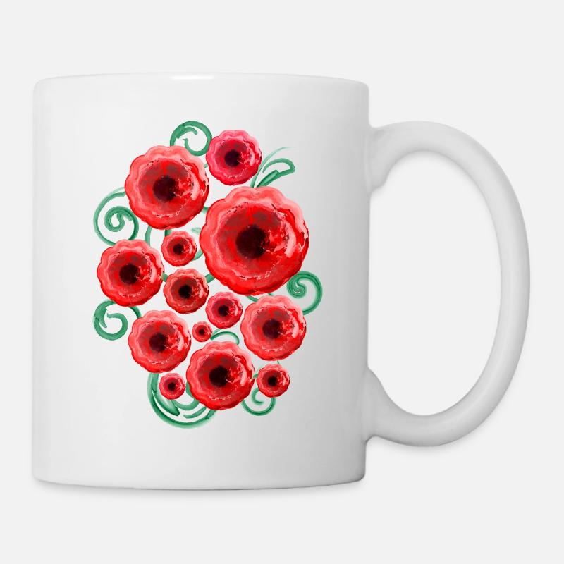 Rote Blüten (Wasserfarben) - Tasse - Weiß