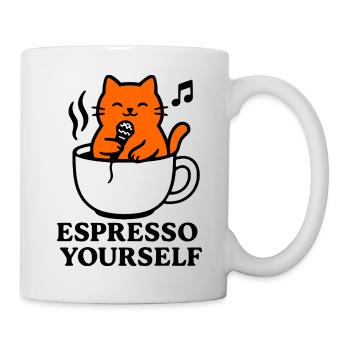 Red cat, espresso cup, coffee, singing, express - Mug - white - Right