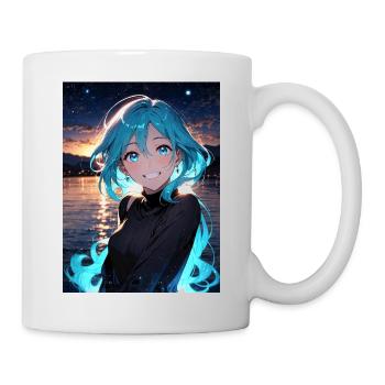 Fille bleue animée aux beaux yeux - Mug blanc - blanc - Droite