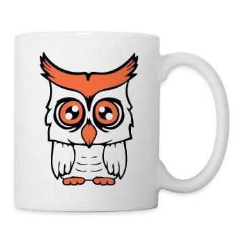 Eule Vogel Uhu Nachtvogel Schleiereule Kauz Comic - Tasse - Weiß - Rechts