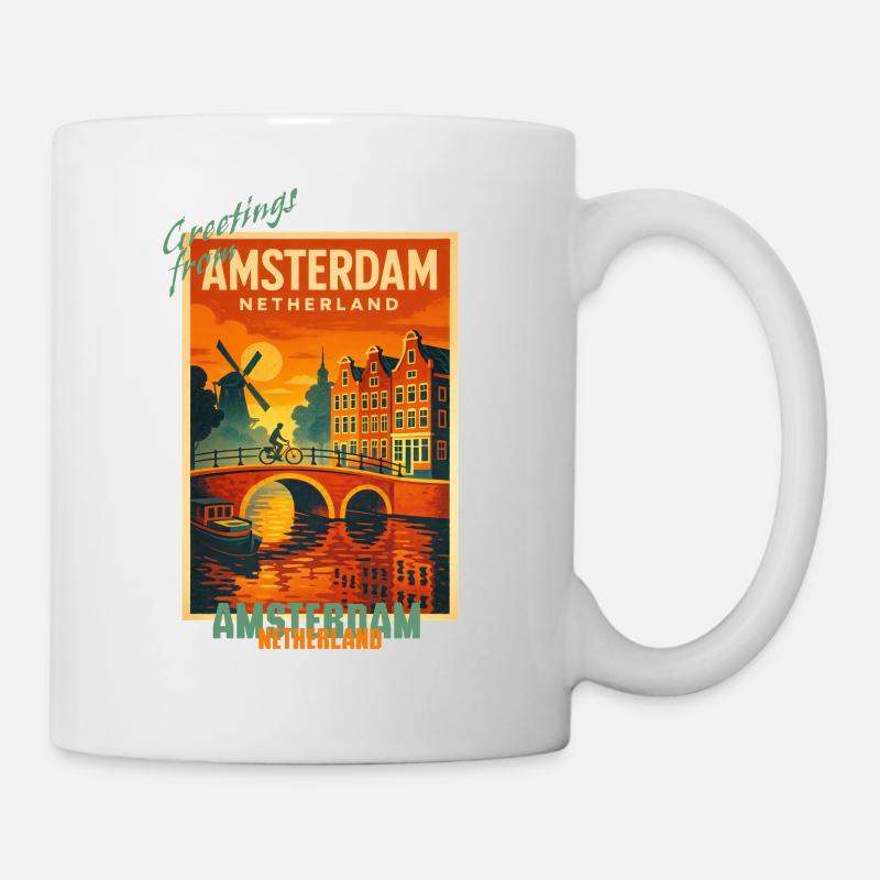 Illustration de voyage vintage à Amsterdam - Pays-Bas - Mug blanc - blanc