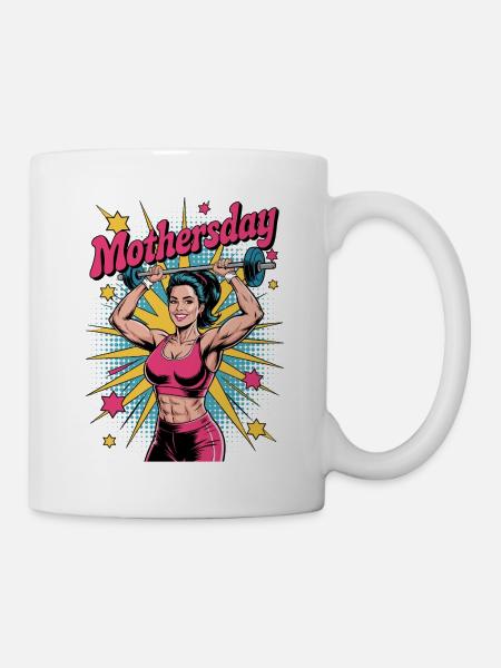 Fit Mom Power – Popart Motiv zum Muttertag - Tasse - Weiß