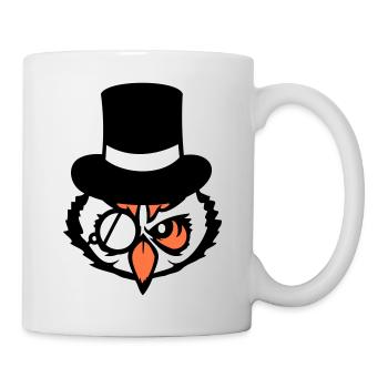 Sir Owl Top Hat Monocle Glasses Rich Mr. - Mug - white - Right