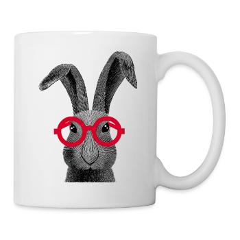Regardez de près Lapin | Motif de lunettes amusantes - Mug blanc - blanc - Droite