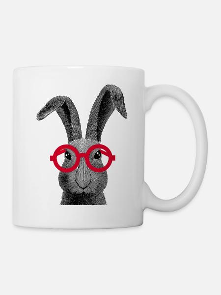 Schau genau hin Hase | Lustiges Brillen-Motiv - Tasse - Weiß