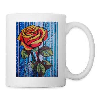 Pop Art Einzelne rote Rose graphisch stilisiert - Tasse - Weiß - Rechts