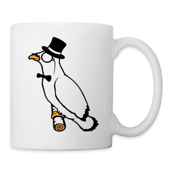 Sir Vogel Zylinder Hut Monokel Brille reicher Herr - Tasse - Weiß - Rechts