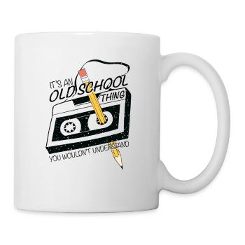 Design Drôle Rétro, Cassette Audio et Crayon - Mug blanc - blanc - Droite