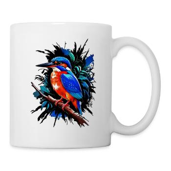 Eisvogel im Dschungel – Farbenfrohes Vogelmotiv - Tasse - Weiß - Rechts