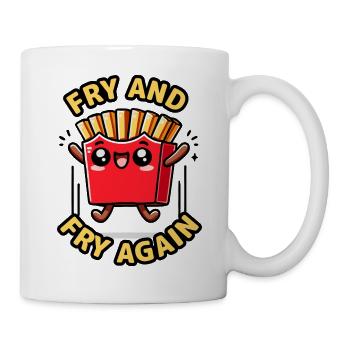 Kawaii Chibi French Fries Fry & Fry Again Jeu de mots alimentaire - Mug blanc - blanc - Droite