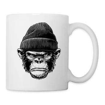Angry Monkey in Beanie – Urban Street Art Graphic - Mug - white - Right