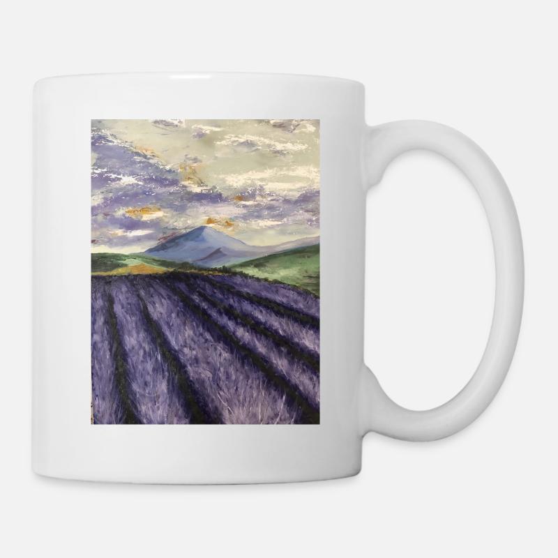 Ölgemälde Lavendel Lavendelfeld lila Landschaft - Tasse - Weiß