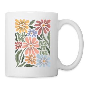 think positive - floral colourfull - Tasse - Weiß - Rechts