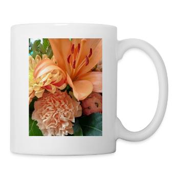 Warmes orangefarbenes Blumenmuster - Tasse - Weiß - Rechts