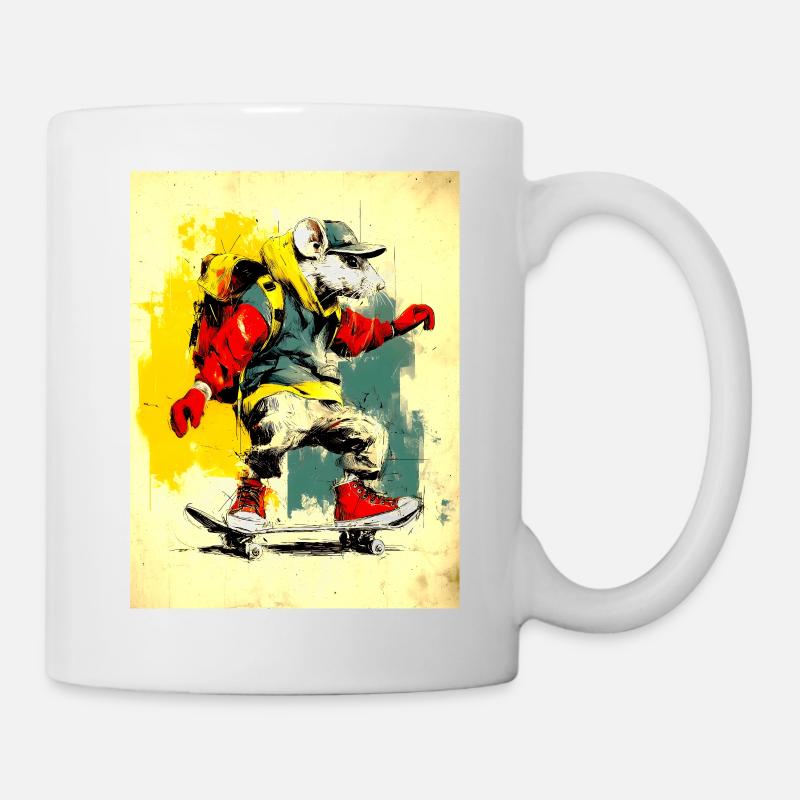 Coole Maus auf Skateboard - modern, stylisch - Tasse - Weiß