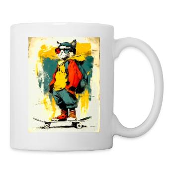 Cool cat on skateboard - modern, stylish - Mug - white - Right