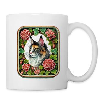 Calico Maine Coon & Blüten verdünnen - Tasse - Weiß - Rechts