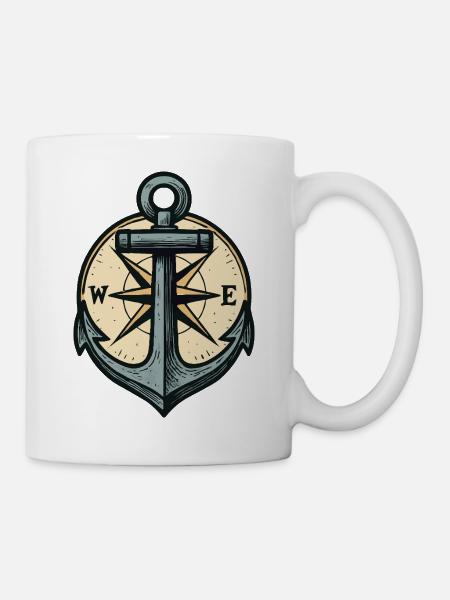 anker kompass - Tasse - Weiß
