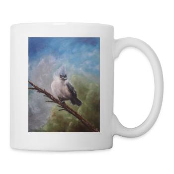 Whimsical Blue-Crested Bird Illustration - Mug - white - Right