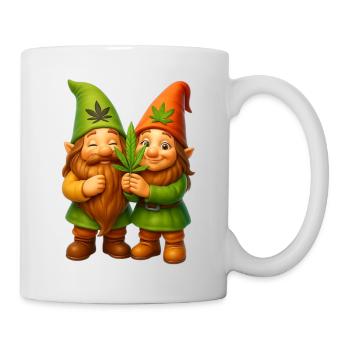 Knuffiges Zwergenpaar mit Cannabisblatt - Weed - Tasse - Weiß - Rechts