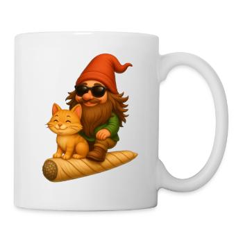 Cooler Zwerg mit Katze auf Joint fliegend - Weed - Tasse - Weiß - Rechts